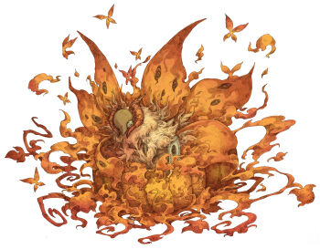 Rule 34 | bug, fire, full body, gen 5 pokemon, halloween, horns, insect, kuuneru, moth, multiple wings, nintendo, no humans, pokemon, pokemon (creature), pokemon focus, simple background, solo, volcarona, white background, white fur, wings