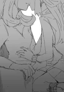 2girls age_difference chair chikiso cynthia_(pokemon) dawn_(pokemon) hand_on_chair hands_on_another's_stomach highres imminent_kiss long_hair multiple_girls nintendo on_chair pokemon pokemon_dppt simple_background sitting sitting_on_person sketch skirt smile tagme white_background yuri