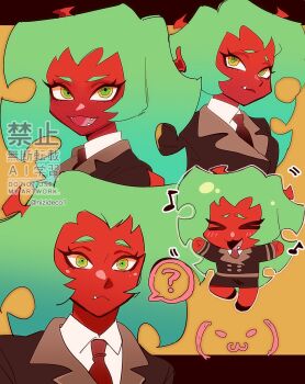 1girl colored_skin demon_girl demon_horns green_eyes green_hair gun hashtag-only_commentary highres holding horns long_hair looking_at_viewer nizideco1 panty_&amp;_stocking_with_garterbelt red_skin scanty_(psg) solo tail weapon