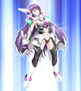 1girl amanogi_akira armor blush bodysuit boots breasts closed_eyes full_body game_cg gloves headgear henshin kyokkou_senki_mistletear large_breasts long_hair magical_girl midorigi_mura mistletear navel non-web_source official_art panties purple_hair solo thighhighs underwear variant_set very_long_hair