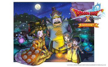 2boys 2girls 2others agushuna anniversary architecture arms_behind_back artist_request black_hair border character_request child colored_skin copyright_logo copyright_name dragon_quest dragon_quest_x east_asian_architecture facial_hair fairy_wings fireworks full_moon hair_ornament hairpin highres holding holding_fireworks japanese_clothes logo moon mother_and_daughter multicolored_eyes multiple_boys multiple_girls multiple_hairpins multiple_others mustache night official_art official_wallpaper pink_eyes pointy_ears purple_skin queen rita_(dq10) short_hair sitting sky slime_(dragon_quest) sparkler star_(sky) starry_sky third-party_source updo white_border white_hair wings yellow_eyes