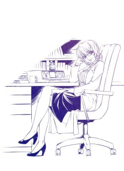 1girl aged_up amane_suzuha braid breasts chair commentary_request couch crossed_legs dress eibon fg204 full_body glasses high_heels ibn5100 lab_coat long_hair looking_at_viewer medium_breasts monochrome office_chair open_mouth pencil_skirt ribbed_sweater science_adventure scientist shoes short_hair sitting skirt solo steins;gate sweater swivel_chair teacher twin_braids