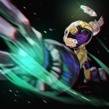 Rule 34 | 1boy, black background, blue eyes, blue helmet, blurry, blurry foreground, helmet, highres, male focus, mega man (character), mega man (classic), mega man (series), mega man 2, motion blur, saw, simple background, solo, yasaikakiage