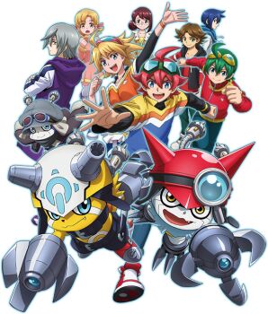 Rule 34 | blonde hair, blue eyes, digimon, digimon universe: appli monsters, fang, gatchmon, goggles, goggles on head, grey hair, hat, helmet, horns, itsuki (digimon), kazuki (digimon), makoto (appmon), mio (digimon), naoto (digimon), official art, offmon, onmon, ouji (digimon), red hair, shinkai haru, smile, yellow eyes, yukari (digimon)