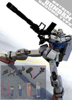 3d aiming bazooka_(gundam) beam_rifle cannon character_name commentary_request earth_federation energy_gun g-db ground_gundam gun gundam gundam_08th_ms_team highres machinery mecha mecha_focus missile_pod mobile_suit no_humans realistic robot science_fiction shield v-fin weapon