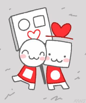 Rule 34 | 2others, :3, ambiguous gender, artist request, blush, circle (we become what we behold), closed eyes, floating hat, full body, heart-shaped hat, holding, holding sign, multiple others, other focus, sign, smile, square (we become what we behold), standing, third-party source, we become what we behold