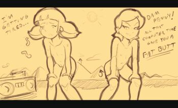 2girls animated animated_gif ass_shake gwen_tennyson hair_ornament lowlymesh multiple_girls penny_(inspector_gadget) smile tagme teeth twerking