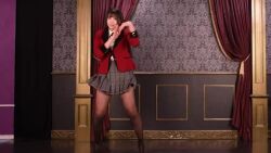 1girl animated arm_up asian ass ass_focus ass_shake black_hair blazer blunt_bangs breasts cosplay curtains dancing full_body high_heels hime_cut hyakkaou_academy_school_uniform jabami_yumeko jabami_yumeko_(cosplay) jacket japanese_(nationality) kakegurui legs long_hair looking_at_viewer looking_to_the_side medium_breasts model music panties panties_under_pantyhose pantyhose phone photo_(medium) real_life ririkana school_uniform sidelocks simple_background skirt smile solo sound squatting tagme thigh_gap thighband_pantyhose thighs underwear upskirt very_long_hair video white_panties wide_hips