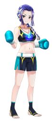 Rule 34 | 1girl, boxing gloves, braid, chojo: crypto girls arena, fujikawa kokoro, full body, gloves, multicolored hair, navel, official art, single braid, solo, transparent background