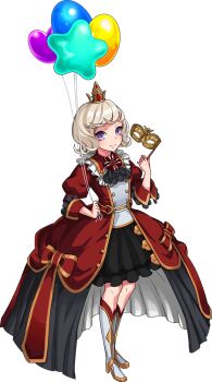 Rule 34 | 1girl, aristocratic clothes, armored boots, artist request, ascot, balloon, black ascot, black skirt, boots, bow, bracelet, brooch, buttons, closed mouth, coat, coat dress, collar, crown, curled ends, double-breasted, dress, dress bow, eirawen (mabinogi), eye mask, fashion, frilled collar, frills, full body, gem, gold bracelet, gold buttons, gold crown, gold mask, grey skirt, heart balloon, holding, holding balloon, holding mask, hoop skirt, jewelry, juliet sleeves, knee boots, long sleeves, looking at viewer, mabinogi, mask, masquerade mask, medium skirt, mini crown, nexon, official alternate costume, official art, open clothes, open coat, pleated skirt, puffy sleeves, purple eyes, red bow, red coat, red dress, red gemstone, red sleeves, second-party source, shirt, short hair, showgirl skirt, silver boots, simple background, skirt, sleeve cuffs, smile, solo, speech bubble, standing, star balloon, thought bubble, three-quarter sleeves, transparent background, two-sided fabric, two-sided skirt, unworn mask, victorian, white shirt, yellow trim