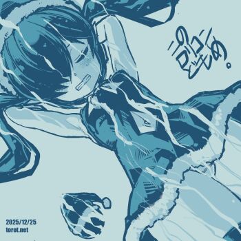 1girl armpits arms_up backbeako_(torotei) backbeard blood blood_on_clothes blue_background blue_theme blush bow bowtie breasts bukkake christmas clenched_teeth closed_eyes clothing_cutout commentary cowboy_shot cum cum_on_body cum_on_hair cum_on_legs dated dated_commentary dress dutch_angle fur-trimmed_dress fur_trim gegege_no_kitarou hair_over_one_eye hat kono_lolicon_domome loli long_hair monochrome navel navel_cutout original paid_reward_available panties pantyshot pointy_ears santa_hat simple_background sleeveless sleeveless_dress small_breasts solo teeth thighhighs torotei translated twintails underwear variant_set watermark web_address