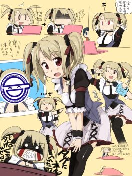 00s 1girl angry bell bleeding blonde_hair blood bloody_tears bow censored censored_identity choker collar computer computer_keyboard female_focus freckles futon ghost_in_the_shell hair_bow hair_ribbon highres idolmaster idolmaster_dearly_stars injury karaoke_box laptop laughing_man_(gits) maid multiple_views neck_bell novelty_censor one_eye_closed red_eyes ribbon solo suzuki_ayane tears text_focus thighhighs translation_request ttomm twintails v wink wrist_cuffs zettai_ryouiki