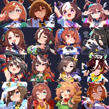 6+girls :d :t ;d absurdres adjusting_eyewear agnes_tachyon_(tach-nology)_(umamusume) agnes_tachyon_(umamusume) ahoge air_groove_(empress_road)_(umamusume) air_groove_(umamusume) animal_ears arm_up armpit_crease armpits arms_up ascot averting_eyes bandana bandana_around_neck black_background black_bow black_choker black_gloves black_hair black_jacket blue_eyes blue_necktie blunt_ends blush bow bracelet braid braided_ponytail breasts bright_pupils brown_eyes brown_gloves brown_hair brown_sweater cape cheval_grand_(grand_itineraire)_(umamusume) cheval_grand_(umamusume) choker cleavage cleavage_cutout clenched_hand closed_mouth clothing_cutout collared_shirt crop_top crossed_arms crown cup daiwa_scarlet_(peak_blue)_(umamusume) daiwa_scarlet_(umamusume) detached_sleeves double-parted_bangs double_v drinking ear_bow ear_covers ear_ornament earrings epaulettes expressionless eyepatch film_grain finger_gun from_below front-tie_top glasses glove_cutout gloves gold_bracelet gold_ring green_bow green_eyes grey_hairband grey_sleeves grin hair_between_eyes hair_bow hair_intakes hair_ornament hair_over_one_eye hairband hand_on_headwear hand_over_eye hand_to_own_mouth hand_up hat head_tilt heart highres holding holding_cup horse_ears horse_girl horseshoe_ornament ikuno_dictus_(mantle_of_steel)_(umamusume) ikuno_dictus_(umamusume) jacket jewelry king_halo_(king_of_emeralds)_(umamusume) king_halo_(umamusume) kitasan_black_(crowning_ooban)_(umamusume) kitasan_black_(umamusume) lab_coat large_breasts laughing light_blush long_bangs long_hair looking_at_viewer manhattan_cafe_(creeping_shadow)_(umamusume) manhattan_cafe_(umamusume) maruzensky_(formula_r)_(umamusume) maruzensky_(umamusume) medium_breasts medium_hair mihono_bourbon_(mb-19890425)_(umamusume) mihono_bourbon_(umamusume) mini_crown multicolored_hair multiple_girls multiple_rings neck_ribbon necktie no_lineart off_shoulder offering_hand ojou-sama_pose one_eye_closed one_eye_covered one_side_up open_mouth orange_hair outline pendant_choker pink_crown pink_eyes ponytail portrait pout puckered_lips puffy_short_sleeves puffy_sleeves purple_bow purple_cape purple_eyes purple_ribbon red_bandana red_eyes red_necktie ribbon ring shade shirt short_hair short_sleeves sidelocks simple_background sleeveless sleeveless_shirt sleeves_past_fingers sleeves_past_wrists smile special_week_(special_dreamer)_(umamusume) special_week_(umamusume) star_(symbol) star_hair_ornament steam steaming_cup streaked_hair sweater symboli_rudolf_(emperor's_path)_(umamusume) symboli_rudolf_(umamusume) t.m._opera_o_(o_sole_suo!)_(umamusume) t.m._opera_o_(umamusume) taiki_shuttle_(umamusume) taiki_shuttle_(wild_frontier)_(umamusume) tanino_gimlet_(embodiment_of_keravnos)_(umamusume) tanino_gimlet_(umamusume) tiara twintails two-tone_hair umamusume v v-shaped_eyebrows vodka_(umamusume) vodka_(wild_top_gear)_(umamusume) waonaolmao wavy_mouth white_gloves white_hair white_hat white_jacket white_outline white_pupils white_shirt white_streaks yellow_ascot yellow_eyes yellow_necktie yellow_shirt