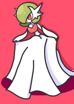 1girl absurdres aman_(jaiden) gardevoir gen_3_pokemon gloves highres mega_evolution mega_gardevoir mega_pokemon nintendo no_humans non-web_source pink_background pokemon red_eyes self-upload simple_background
