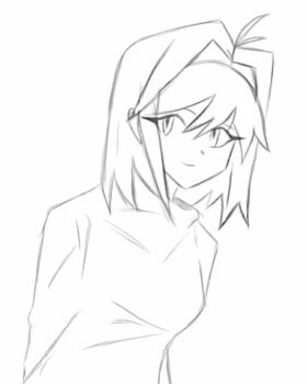1girl animated animated_gif antenna_hair arcueid_brunestud arms_behind_back breasts hair_between_eyes hikkisaviour leaning_forward lineart looking_at_viewer lowres short_hair sidelocks smile solo sweater tsukihime turtleneck turtleneck_sweater upper_body