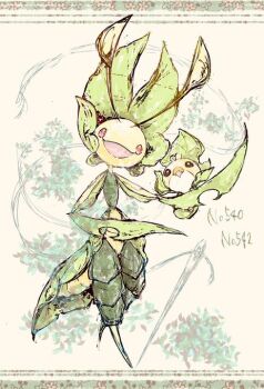 animal_focus antennae bwmtk1110 evolutionary_line gen_5_pokemon leavanny nintendo no_humans open_mouth pokemon pokemon_(creature) red_eyes sewaddle smile standing