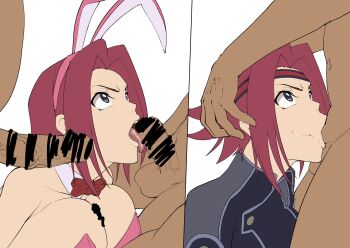 1girl breasts code_geass fellatio highres iwao178 kouzuki_kallen large_breasts oral paizuri penis playboy_bunny