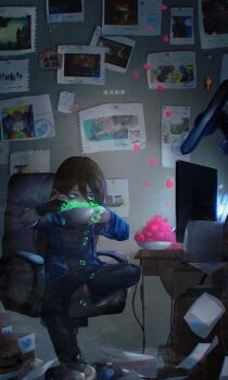 1boy alphys amazon_(company) animal_crossing arm_up arrow_(symbol) artist_self-insert bad_id bad_pixiv_id bags_under_eyes beau_(animal_crossing) black_pants black_shirt blue_eyes blue_hoodie blurry bobobo-bo_bo-bobo bobobo-bo_bo-bobo_(character) bowl box brown_hair cable callie_(splatoon) cardboard_box chair chopsticks commentary_request depth_of_field eating ema fate/grand_order fate_(series) frisk_(undertale) fujikido_kenji gloves glowing glowing_eyes grey_socks hair_between_eyes heart highres hizake_mozu holding holding_bowl holding_chopsticks hood hood_down hoodie indoors inkling isabelle_(animal_crossing) james_moriarty_(archer)_(fate) judd_(splatoon) kirby kirby_(series) leg_up li'l_judd_(splatoon) link logo long_hair long_sleeves looking_at_viewer male_focus marina_(dj_hyperfresh)_(splatoon) marina_(splatoon) mettaton mettaton_ex modem monitor monster_hunter:_world monster_hunter_(series) muffet ninja_slayer nintendo octoling office_chair original pants paper papyrus_(undertale) partially_fingerless_gloves pearl_(mc.princess)_(splatoon) pearl_(splatoon) pushpin sanpaku sans_(undertale) screen_light shirt sitting smiley_face socks solo splatoon_(series) splatoon_2 swivel_chair t-shirt the_legend_of_zelda the_legend_of_zelda:_breath_of_the_wild thumbtack toriel twitter twitter_username undertale undyne unzipped utdr_(toby_fox) zipper