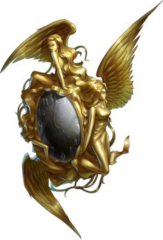artist_request breasts clock closed_eyes demon_(megami_tensei) dress feathered_wings highres norn_(megami_tensei) official_art persona persona_5 persona_5:_the_phantom_x shin_megami_tensei sleeveless sleeveless_dress solo third-party_source transparent_background wings