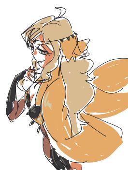 1girl blonde_hair breasts cape circlet cleavage davewaterfalls fire_emblem fire_emblem_fates green_eyes long_hair looking_back nintendo ophelia_(fire_emblem) simple_background sketch solo