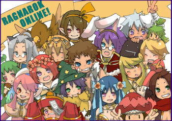 6+boys 6+girls acolyte_(ragnarok_online) alchemist_(ragnarok_online) animal animal_around_neck animal_ears arch_bishop_(ragnarok_online) assassin_cross_(ragnarok_online) beret bird black-framed_eyewear black_wings blonde_hair blue_eyes blue_hair border bow bow_hairband breasts brown_capelet brown_hair capelet cigarette closed_eyes closed_mouth commentary_request copyright_name deviruchi_hat double_v fake_animal_ears flower fox fox_mask glasses green_eyes green_hair green_hat grey_hair grin gypsy_(ragnarok_online) hairband hat hawk head_wings head_wreath high_priest_(ragnarok_online) high_wizard_(ragnarok_online) hunter_(ragnarok_online) jiangshi lif_(ragnarok_online) long_hair looking_at_viewer lord_knight_(ragnarok_online) mask mask_on_head medium_breasts multiple_boys multiple_girls munak ninja_(ragnarok_online) ofuda one_eye_closed open_mouth orange_bow orange_hairband pince-nez pink_flower pink_hair pointy_ears professor_(ragnarok_online) purple_border purple_eyes purple_hair rabbit_ears ragnarok_online ranger_(ragnarok_online) red_capelet red_eyes red_hair red_scarf round_eyewear scarf short_hair sleeves_past_fingers sleeves_past_wrists smile star_(symbol) star_print upper_body v white_hat whitesmith_(ragnarok_online) wings witch_hat yumekui_(another)