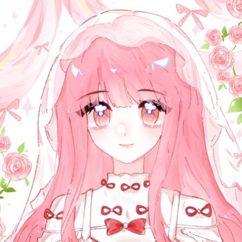 Rule 34 | 1girl, artist request, blunt bangs, bow, bowtie, brown eyes, chinese commentary, closed mouth, commentary request, curtains, dot nose, dress, eyes visible through hair, flower, flower and jenny (shining nikki), flower in eye, happy, leaf, light blush, light particles, lipstick, long hair, long sidelocks, makeup, nikki (nikki), nikki (series), pink flower, pink hair, pink lips, pink rose, red bow, red bowtie, red ribbon, ribbon, rose, second-party source, see-through clothes, see-through veil, shining nikki, shirt, shirt under dress, sidelocks, smile, solo, sparkle, straight-on, symbol in eye, upper body, veil, very long hair, white background, white dress, white shirt, white veil