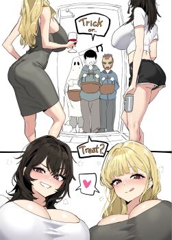2girls 3boys age_difference breasts cleavage huge_breasts large_breasts luxsumildo multiple_boys multiple_girls shota trick_or_treat