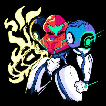 Rule 34 | 1girl, arm cannon, armor, assault visor, black background, blue armor, clenched hand, commentary, english commentary, glowing, highres, metroid, metroid dread, multicolored armor, ngz0ne, nintendo, normal suit (metroid), power armor, power suit (metroid), red armor, samus aran, simple background, weapon