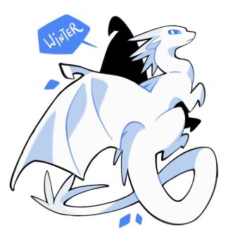 animal_focus blue_eyes bright_pupils character_name chibi chibi_only commentary dated dragon full_body hashtag-only_commentary highres horns icewing_(wings_of_fire) no_humans rehtaef simple_background solo western_dragon white_background white_pupils wings wings_of_fire winter_(wings_of_fire)