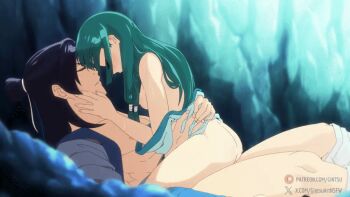 Rule 34 | 1boy, 1girl, animated, animated gif, ass, black hair, blunt bangs, breasts, cave, chinese clothes, closed eyes, cowgirl position, from side, functionally nude, gintsu, green hair, hair bun, hair ribbon, hands on another's back, hands on another's face, hands on another's waist, jinshi (kusuriya no hitorigoto), kusuriya no hitorigoto, long hair, lying, maomao (kusuriya no hitorigoto), parted bangs, partially undressed, patreon username, penis, ribbon, sex, straddling, sweat, thighs, twitter username, vaginal