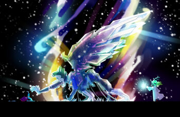 1girl 2boys all_fours android arm_guards armor backlighting bear_position black_background black_hair blizzard blonde_hair blue_skin boots bright-goat brown_fur colored_skin crawling cryokinesis darkness deer_girl defeat deltarune dress frozen glasses high_heels kris_(dark_world)_(deltarune) kris_(deltarune) long_nose long_sleeves looking_up lying mechanical_wings multiple_boys noelle_holiday noelle_holiday_(dark_world) on_stomach open_mouth pointy_nose pompadour red_nose robot round_eyewear size_difference snowing spamton_g._spamton spamton_neo spell striped_capelet teeth toupee utdr_(toby_fox) wavy_hair white_boots white_dress white_gown wings