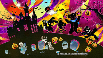 Rule 34 | + +, 1girl, bat (animal), dress, full body, halloween, headphones, highres, long sleeves, multiple boys, official art, official wallpaper, pumpkin, technictix, tree