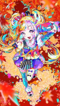 1girl blonde_hair hair_ornament hair_ribbon heart heart_in_eye highres jack_the_ripper_(monster_strike) makeup monster_strike nail_polish official_art open_mouth ribbon selfie shachi_no_maru skirt smile socks solo sparkling_eyes symbol_in_eye white_hair