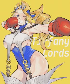 Rule 34 | 1girl, blonde hair, blue eyes, breasts, capcom, highres, justice gakuen, large breasts, long hair, solo, tiffany lords, underboob