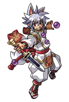 Rule 34 | 1boy, ahoge, animal ears, boots, bracelet, fox boy, fox ears, fox tail, gem, gold trim, grey hair, hair between eyes, harakawa mitsuhiro, holding, holding sword, holding weapon, japanese clothes, jewelry, medium hair, official art, pants, pointy ears, purple gem, red eyes, sai (shinrabanshou), shinrabanshou, shirt, solo, sword, tail, third-party source, transparent background, weapon, white mouth, white pants, white shirt