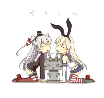 &gt;_&lt; 10s 2girls amatsukaze_(kancolle) bare_shoulders black_dress black_panties blonde_hair closed_eyes dress elbow_gloves gloves hair_ribbon highleg highleg_panties kantai_collection kneeling long_hair microskirt multiple_girls open_mouth panties rensouhou-chan ribbon sailor_dress school_uniform serafuku sexually_suggestive shared_drink shimakaze_(kancolle) short_dress silver_hair skirt striped_clothes striped_legwear striped_thighhighs thighhighs tori_(minamopa) trembling triangle_mouth twintails two_side_up uncommon_stimulation underwear