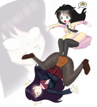 asuka2004 black_hair cunt_punt cuntbreaker green_eyes groin_attack komi-san_wa_komyushou_desu komi_shouko kuroki_tomoko pain pussy_torture stomping taco watashi_ga_motenai_no_wa_dou_kangaetemo_omaera_ga_warui!