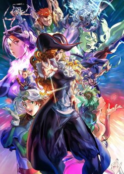 Rule 34 | 6+girls, black hat, blonde hair, blue eyes, blue hat, breasts, brown eyes, cammy white, capcom, chun-li, cleavage, commentary, company name, copyright name, copyright notice, cowboy hat, dark-skinned female, dark skin, darkstalkers, english commentary, eyepatch, felicia (darkstalkers), green eyes, green hair, hat, headband, heart, highres, logo, long hair, marrow (x-men), marvel, marvel vs. capcom, marvel vs. capcom 2, morrigan aensland, multiple girls, official art, open mouth, outstretched arm, panzer (pnzrk), promotional art, psylocke, purple hair, rogue (x-men), ruby heart, smile, spiral (marvel), storm (x-men), street fighter, sword, udon entertainment, weapon, white hair, x-men