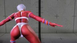 1girl 3d animated ass ass_focus bent_over bikini bracelet capcom dark-skinned_female dark_skin elena_(street_fighter) female_focus game_screenshot huge_ass jewelry lamppost pixie_cut short_hair solo street_fighter street_fighter_6 swimsuit video white_bikini white_hair