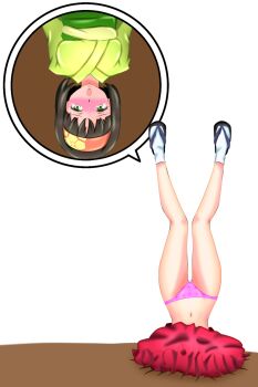 erika_(pokemon) highres humiliation inugami-ke_no_ichizoku_pose legs lower_body masalu_kai navel nintendo panties pokemon pokemon_lgpe ryona stuck underwear upside-down upskirt