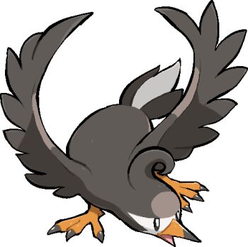 animal_focus bird commentary_request full_body gen_4_pokemon kawaanago lowres nintendo no_humans open_mouth pokemon pokemon_(creature) pokemon_focus solo staravia transparent_background