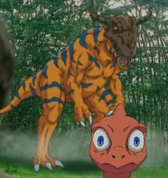 charmander claws digimon digimon_(creature) dinosaur gen_1_pokemon greymon jurassic_park_lll nintendo pokemon pokemon_(creature) realistic semnekso sharp_teeth surprised teeth