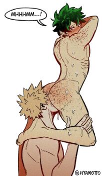 Rule 34 | 2boys, abs, anal, anilingus, ass, ass focus, back, bakudeku, bakugou katsuki, barefoot, blonde hair, blush, body freckles, boku no hero academia, curly hair, english text, feet, freckles, ass freckles, freckles on back, shoulder freckles, green hair, hyamotto, midoriya izuku, multiple boys, muscular, oral, penis, pussy, saliva, sex, shounen jump, shueisha, soles, spiked hair, sweat, talking, testicles, toes, toned, vaginal, white background, yaoi
