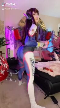 Rule 34 | 1girl, animated, ass, ass shake, bodysuit, cosplay, d.va (overwatch), headphones, long hair, overwatch, real life, tagme, twerking, vamplette, video