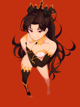 Rule 34 | 1girl, absurdres, armlet, black hair, breasts, commentary request, earrings, fate/grand order, fate (series), hair ribbon, highres, ishtar (fate), jewelry, long hair, looking at viewer, medium breasts, navel, nonoa, red eyes, ribbon, smile, tiara, two side up