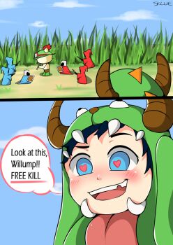 2boys blue_eyes heart heart-shaped_pupils highres league_of_legends male_focus meme multiple_boys nunu_(league_of_legends) onesie shota sklueart smile symbol-shaped_pupils teemo