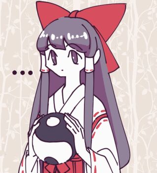 ... 1girl animated animated_gif bow grey_background hair_bow hair_tubes hakama hakurei_reimu hakurei_reimu_(pc-98) japanese_clothes long_hair miko orb purple_eyes purple_hair red_bow red_hakama red_ribbon ribbon ribbon_trim ruins_of_vina solo speech_bubble talking touhou touhou_(pc-98) yin_yang yin_yang_orb