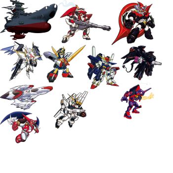 arm_cannon arm_slave_(mecha) armor arx-8_laevatein black_selena char&#039;s_counterattack chibi clenched_hand clenched_hands cross_ange crossover eva_01 evangelion:_3.0_you_can_(not)_redo fin_funnels getter_robo glowing_armor green_eyes gun gundam gundam_zz holding holding_gun holding_sword holding_weapon kidou_senkan_nadesico kidou_senkan_nadesico_-_prince_of_darkness mazinger_(series) mazinger_zero_(mecha) mecha mecha_focus mechanical_wings might_gaine mobile_suit multiple_crossover nadesico_(kidou_senkan_nadesico) neon_genesis_evangelion no_humans nu_gundam official_art rebuild_of_evangelion robot science_fiction shin_getter-1 shin_getter_robo shin_mazinger_zero spacecraft standing super_robot super_robot_wars super_robot_wars_v sword transparent_background uchuu_senkan_yamato uchuu_senkan_yamato_2199 v-fin villkiss_(cross_ange) visor weapon wings yamato_(uchuu_senkan_yamato) yellow_eyes yuusha_series yuusha_tokkyuu_might_gaine zz_gundam