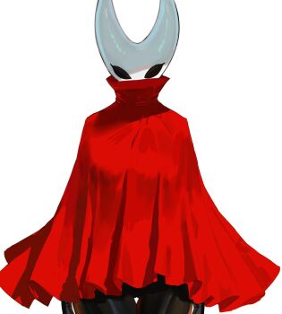 Rule 34 | 1girl, black skin, cloak, colored skin, highres, hintobento, hollow eyes, hollow knight, hollow knight: silksong, horned mask, hornet (hollow knight), mask, red cloak, simple background, solo, white background, white mask