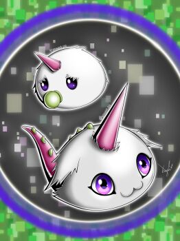 Rule 34 | digimon, digimon (creature), happy, highres, horns, psychemon, purple eyes, smile, solo, tail